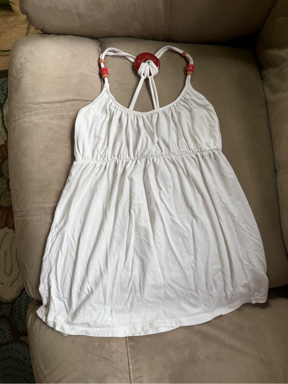 Vintage Y2K Ella Moss White Babydoll Camisole with Bead Details